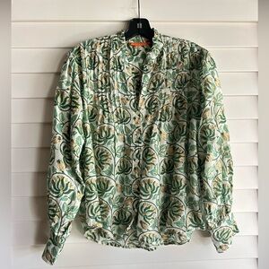 OLIPHANT Long Sleeve Button Down Blouse green and gold floral